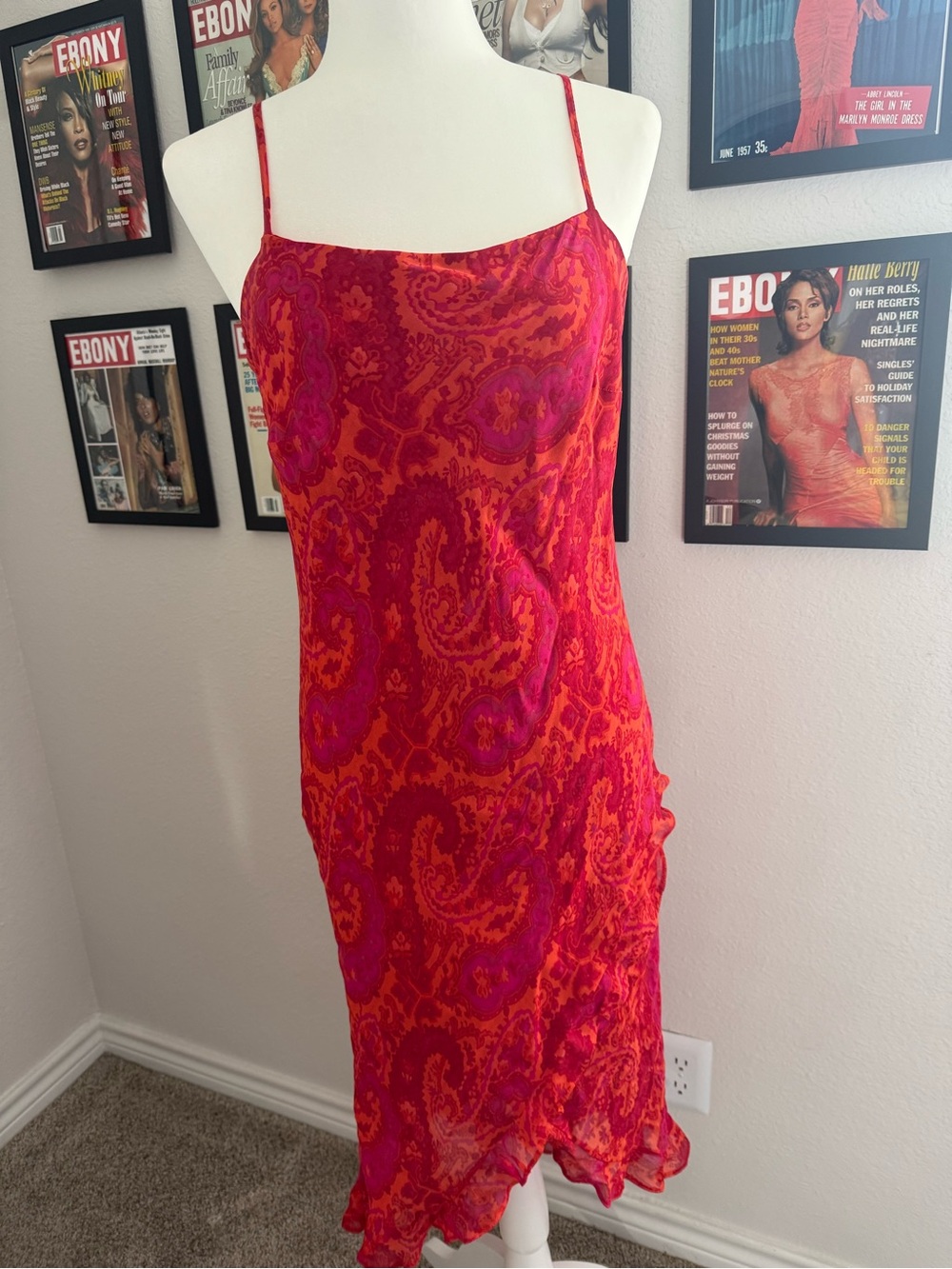 Debenhams y2k Vibrant Red & Fuchsia Paisley Slip Dress